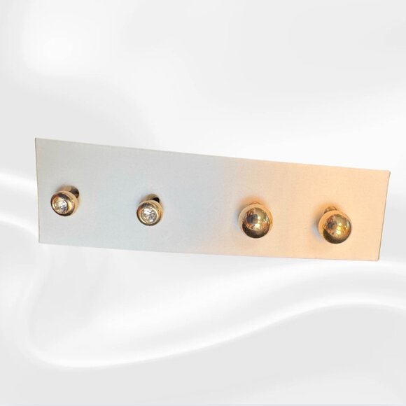 Gold-Tone Stud Earring Set — CZ Bezel & Polished Ball (2 Pairs) - Picture 3 of 3